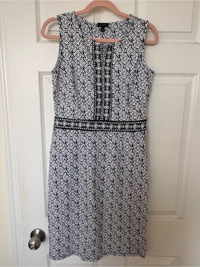 Talbots Black & White Geometric Sheath Dress
